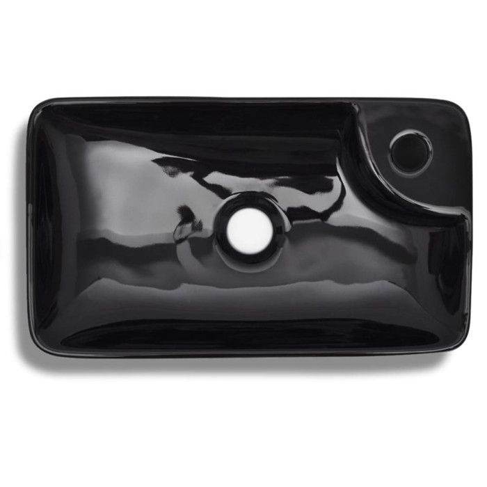 Vasque à trou pour robinet céramique Noir - VIDAXL - Rond - 40 cm - Finition haute brillance