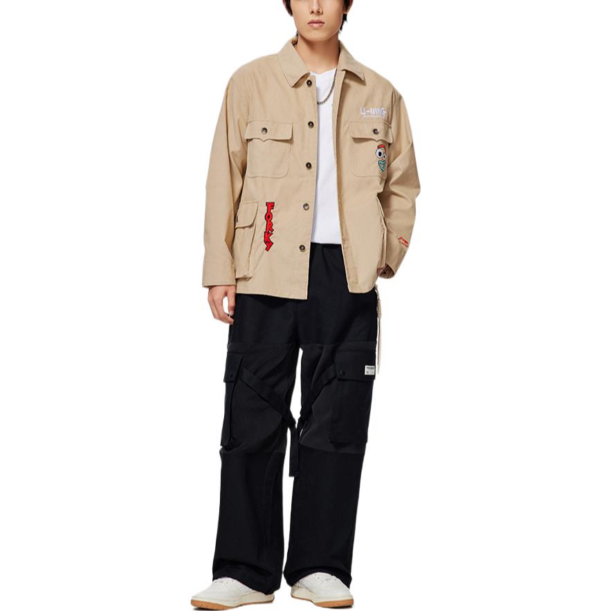 Li-Ning X Disney Skateboard Series Logo Embroidered Turn-Down Collar Single-Breasted Jacket Men Jacket Khaki AFDS457-2
