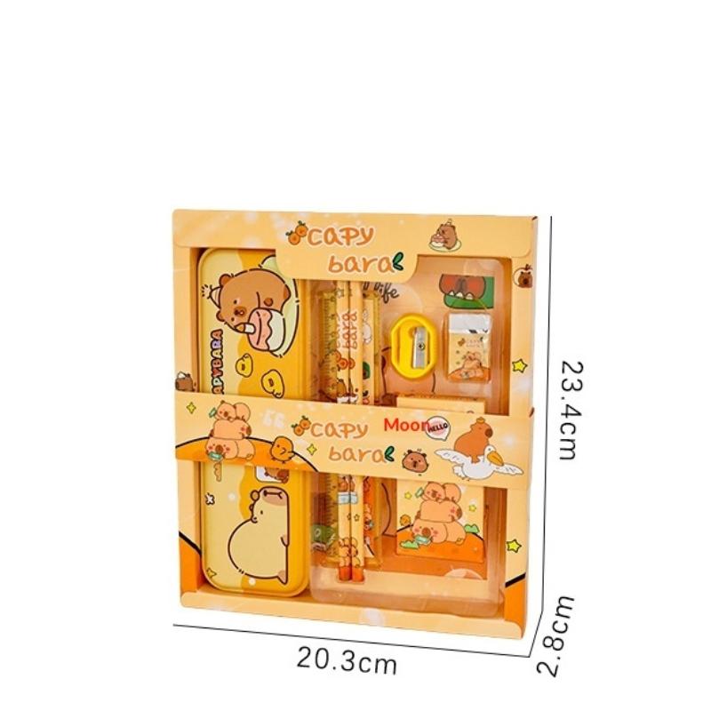 7Pcs/Set Cute Cartoon Capybara Pencil Ruler Crayon Eraser Stationery Sets Student Rewards Prizes Children'S Learning Supplies