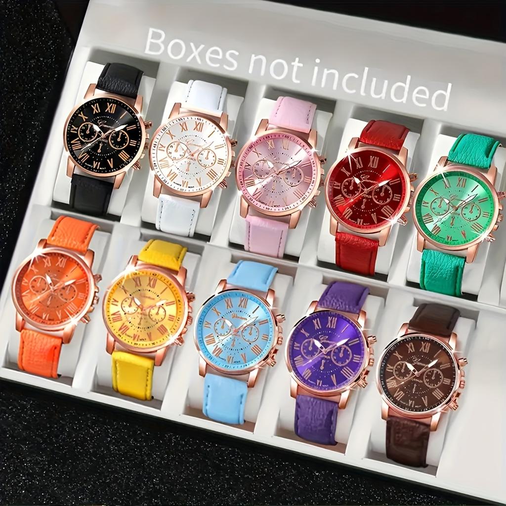 10PCS Quartz Watch Set Fashionable and Simple Unisex Watch Multi Clock Color Mixing Set Suitable for Daily Clothing Matching