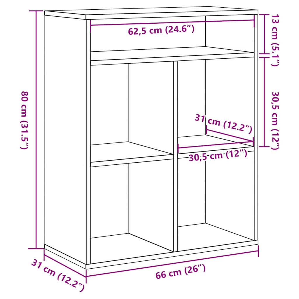 Bookshelf Vintage Wood Look 66 x 31 x 80 cm Engineered Wood