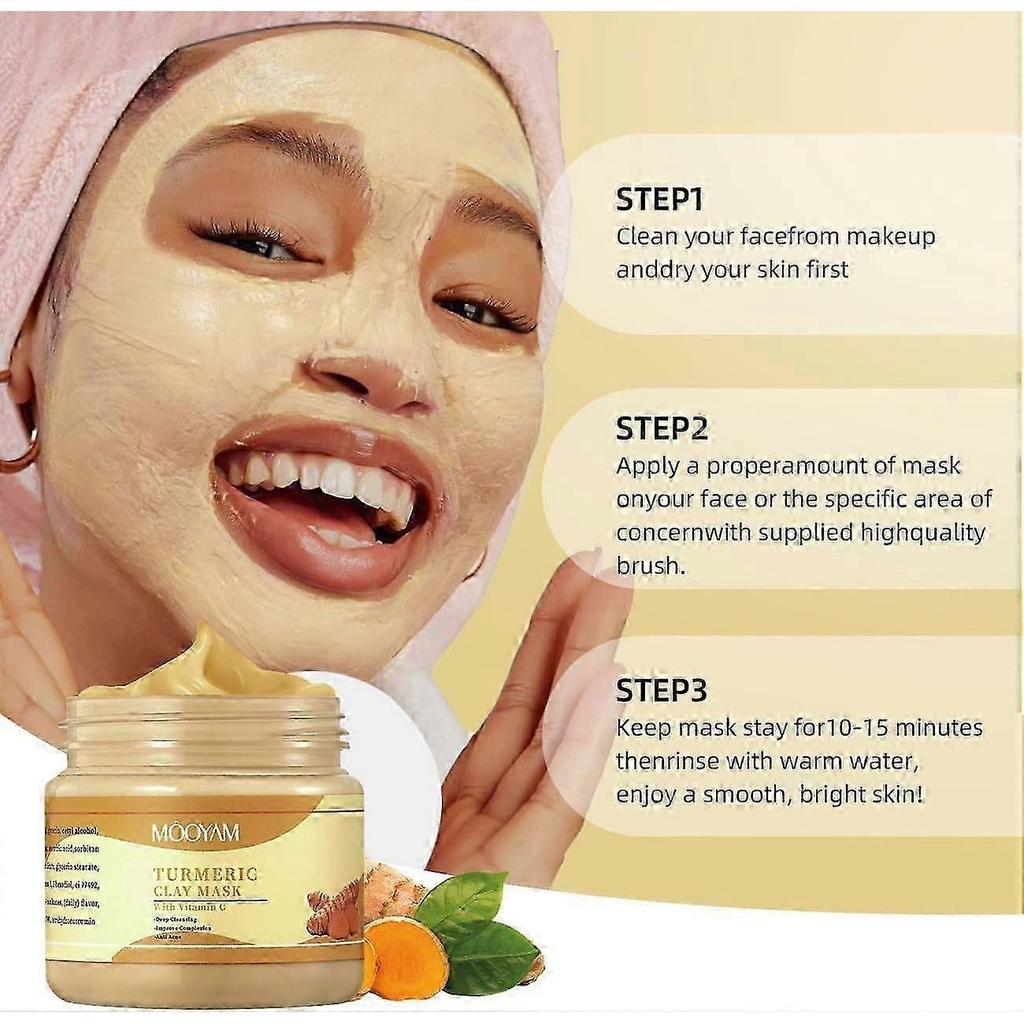 Masque Facial à l'Argile Vitamine C Curcuma, Masque à l'Argile Curcuma avec Vitamine C, Masque Facial Nettoyant en Profondeur, Améliore les Points Noirs Acné Taches Foncées 2025