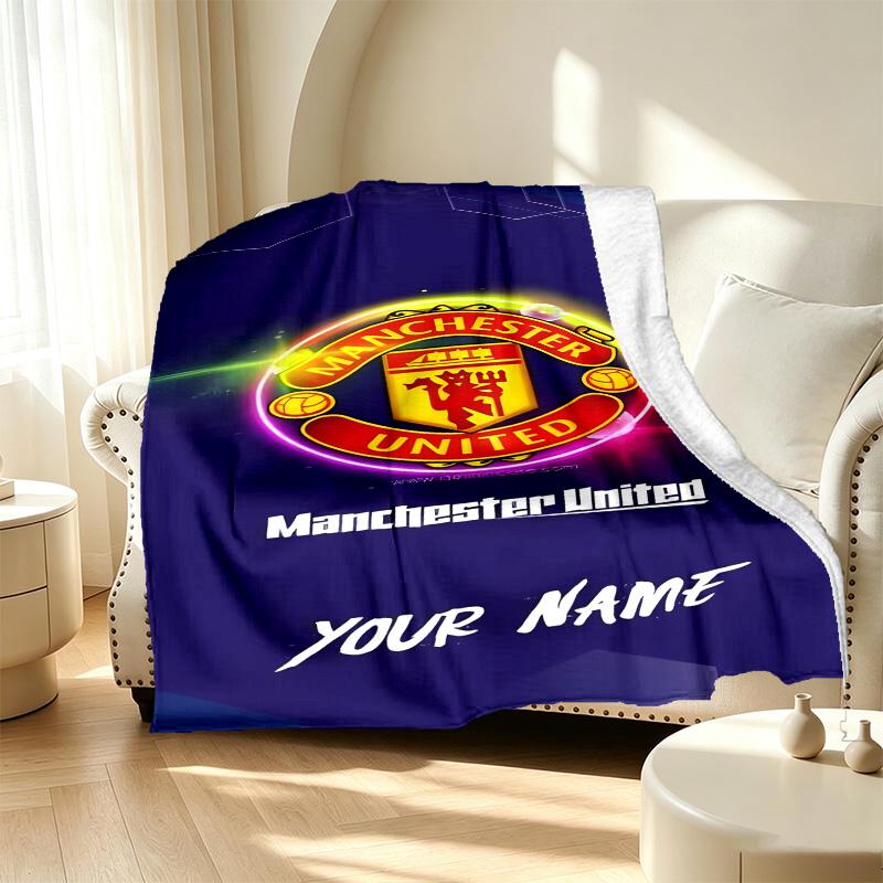 Manchester City FC Pattern Blanket for Home Decoration, Bed, Sofa, Car Travel, Camping, Suitable for All Seasons, Birthday Christmas Gift