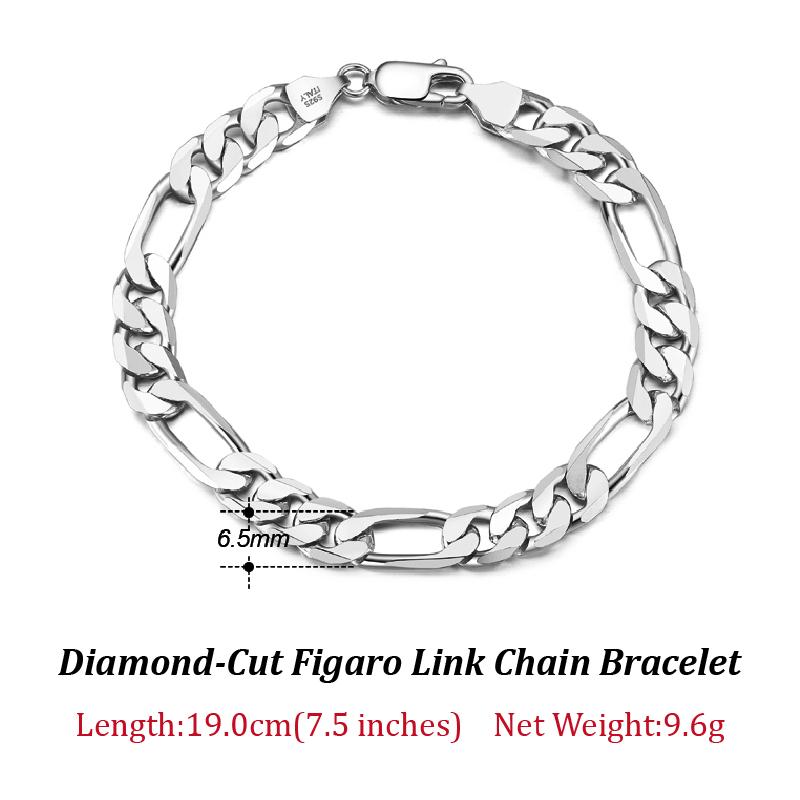 ORSA JEWELS Italian 925 Sterling Silver Men Bracelet 5.0mm Diamond-Cut Figaro Chain Bracelet for Women Wide Thick Bracelet SB66