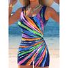 Summer Beach Pool Wear Colorful Pattern Printed One Piece Boy Short Swimsuit Women Athletic Slim Fit Bathing Suit