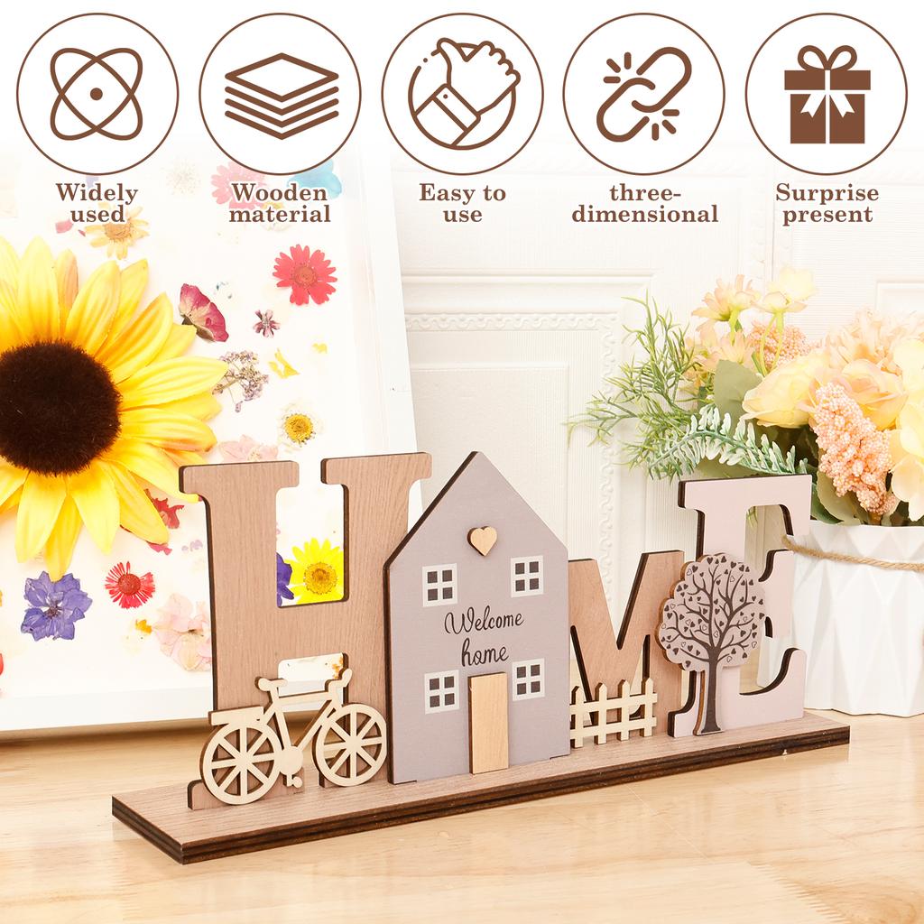 Wooden Stand Decoration Wooden Home Desktop Ornament with House Tree Rustic and Modern Home Decoration for Birthday Present