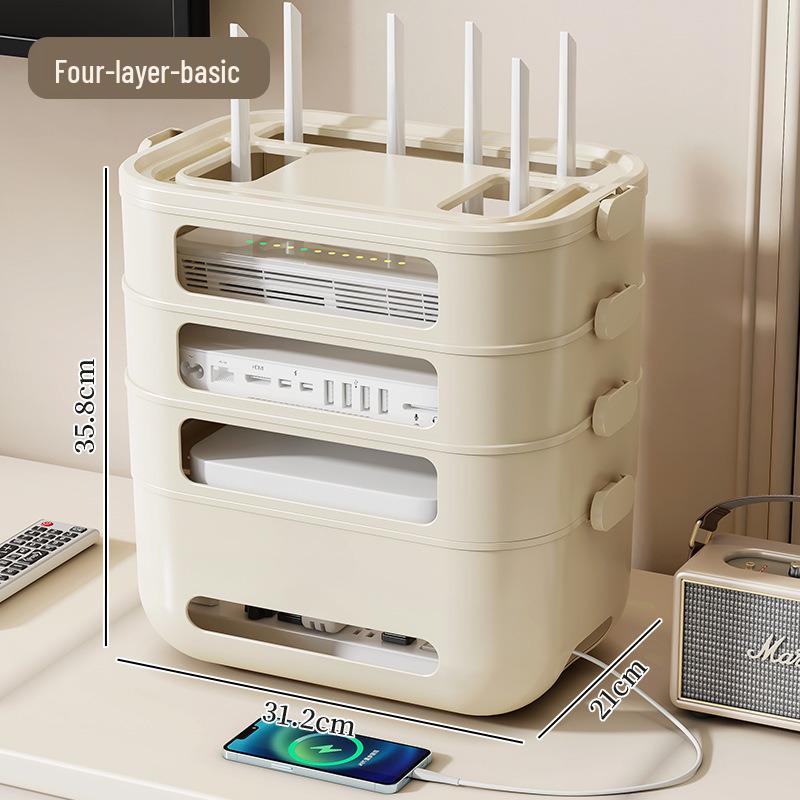 Golden Cat WiFi Router Storage Box and TV Set-Top Shelf with Wire Organizer