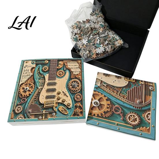 Decorative Jigsaw Puzzle 1/2 Sets 1000Pcs Steampunk Guitar Art Puzzle Gear Children Challenge Game Educatoional Musical Instrument Toy for