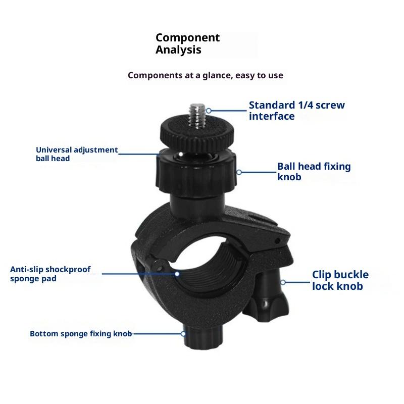 Universell 1/4" Skrue 36° Roterbart Feste Motorsykkel Håndtak Klemmeholder For 11 10 9 8 7 6 5 4 3 Actionkamera Sykkel Styrefeste
