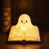Durable Small Table Lamp Magic Book Ghost Night Light, Resin Tabletop Warm Glow with Moon Soft Yellow Light Star Relief, Cute Bedside Sleeping