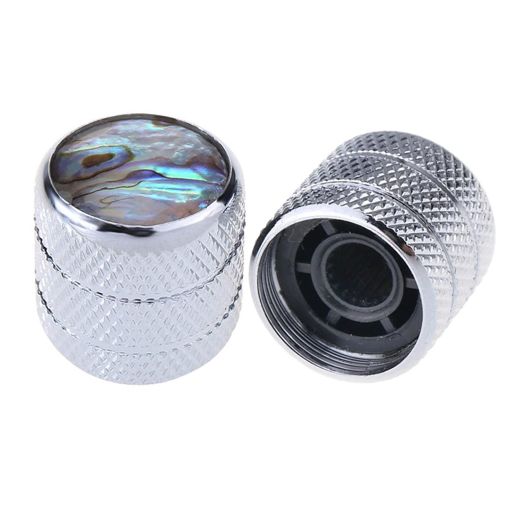 Musiclily Pro Metric Abalone Top Dome Metal Knobs for Telecaster Electric Guitars/Bass, Chrome (Set of 2)