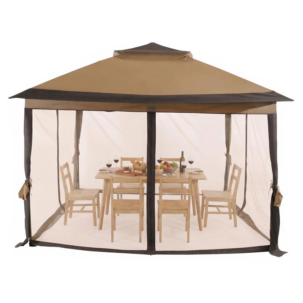 10x10ft Double Roof Canopy Tent with Metal Frame & Stakes & Mosquito Nets with Privacy Screen for Decks & Backyards Patio Party