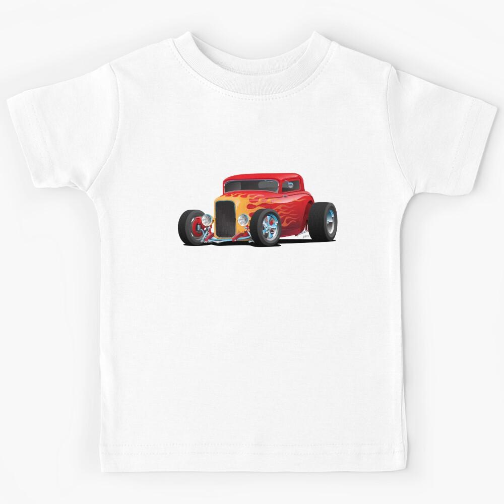 Classic Bold Red Custom Street Rod Car with Yellow and Orange Hotrod Flames Kids T-Shirt 130