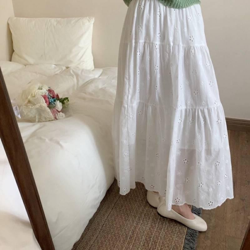 Embroidered Fairy Korean Patchwork Skirt: Fluffy, Medium-Long, Solid Color, Summer Design