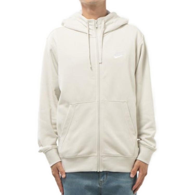 Nike Solid Color Hooded Zip-Up Long Sleeve Sweatshirt Men tops White BV2649-072