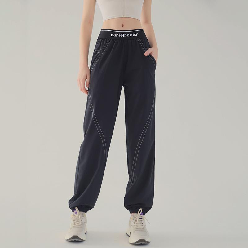 

Весенние и осенние женские тонкие спортивные брюки, свободные, с высокой талией, для бега, на шнурках, быстросохнущие, дышащие, тренировочные брюки для отдыха L