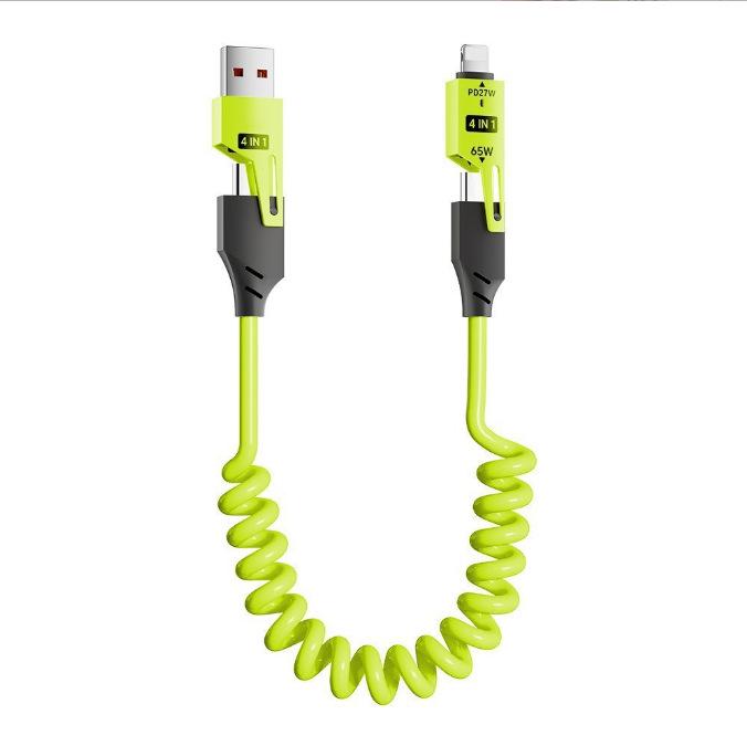 

Spring Retractable 4-in-1 Data Cable 65W for iPhone 16/15/14p & Huawei