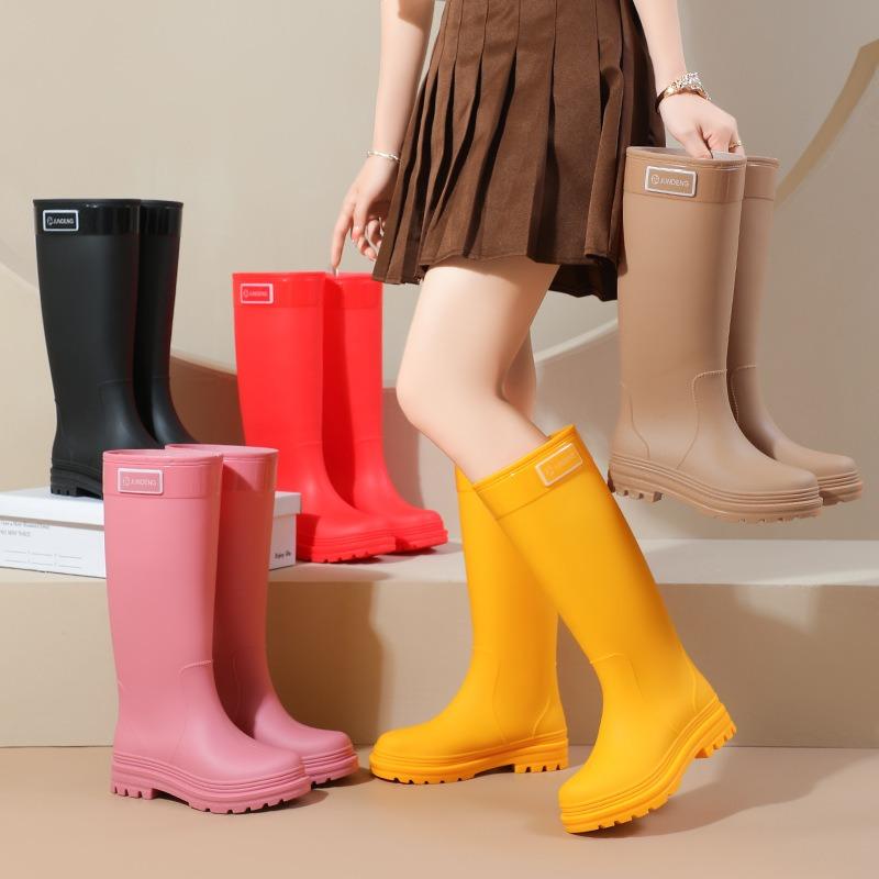 Extra high, awesome, light-colored rain boots "Mango yellow high rain shoes" hiking non-slip women's boots, creek protection launching boots