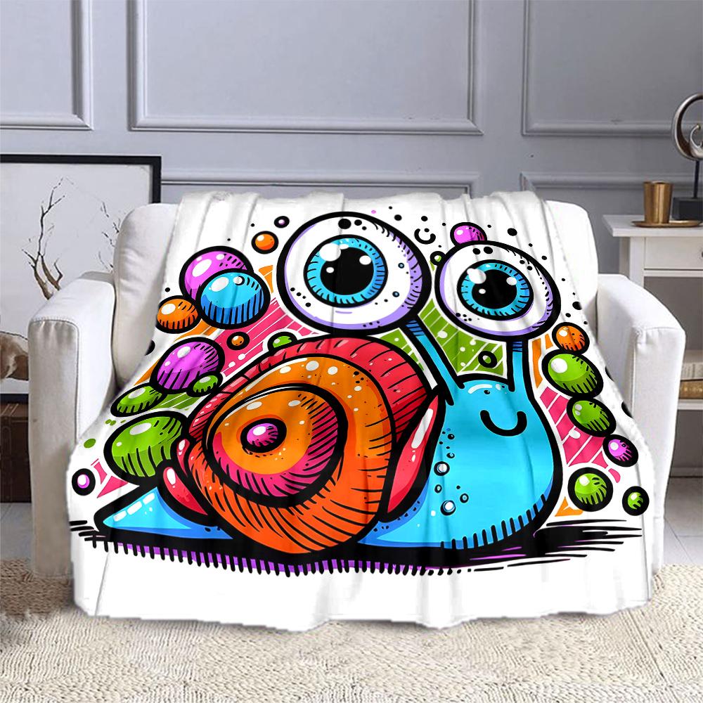 Colorful Cartoon Snail with Big Eyes Patterned flannel blanket perfect for the bedroom living room, sofa, or a little nap
