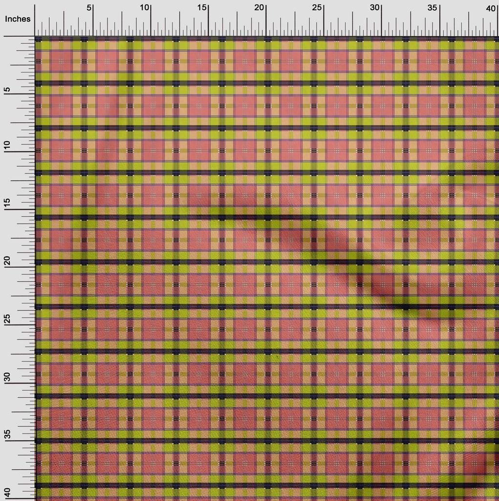 oneOone Cotton Flex Dark Peach Orange Fabric Madras Check Diy Clothing Quilting Fabric Print Fabric By Yard 40 Inch