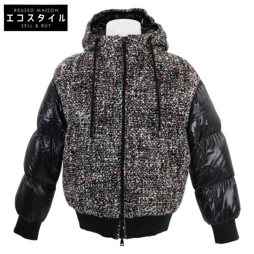 MONCLER [Good condition/Domestic regular/2020 model] F20931A51500 RUNIO Tweed/Nylon switching hoodie down Jacket 0 blackUsed