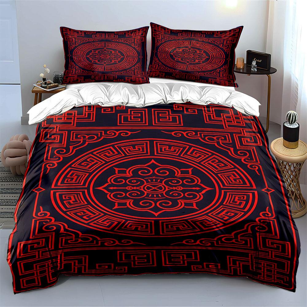 Circular geometric red patterns. Bedding sets Duvet cover sets Duvet covers Pillowcases(1 * Duvet Cover 2 * Pillowcases without duvet insert)