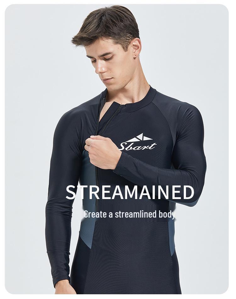 Fato de Banho Masculino de Manga Comprida de Secagem Rápida Ajustado: Proteção Solar, Alta Elasticidade, Respirável, Sem Bojo, Perfeito para Viagens e Férias.