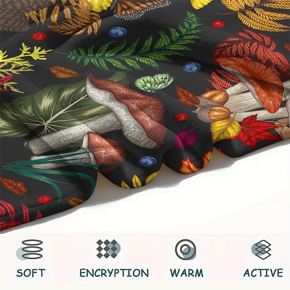 1Pc Dreamy Exotic Mushroom Print Flannel Blanket, High quality Comfortable for All Seasons, Home Decor, Warmth and Comfort, Perfect for Gifts