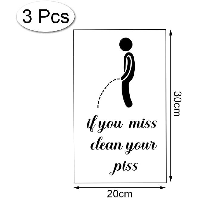 3 Pcs Funny Toilet Stickers, If You Miss Clean Your Piss Funny Decals, Wall Art Sign Decor, Removable Toilet Seat Quote Murals for Toilet WC Restroom