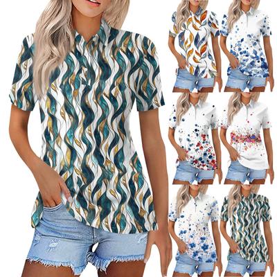 Women's Fashion Casual Lapel Short Sleeve Printed Shirt Women's Button Up Tops