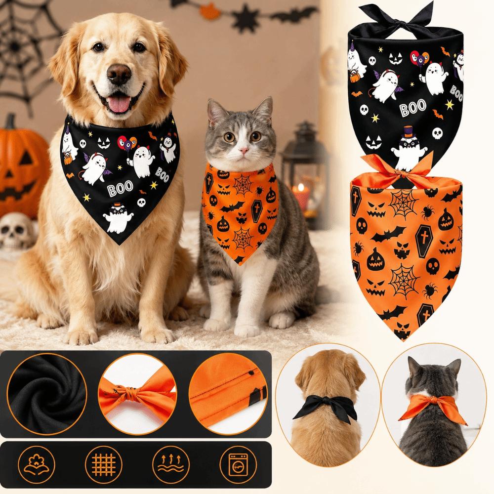 Ghost Pattern Dog Triangle Scarf Cute Cat Saliva Towel Pet Holiday Bib  Festival Gift
