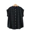 Japanese Minimalist Plaid Women's Sleeveless Stand Collar Shirt & Classic Short Sleeve Shirt