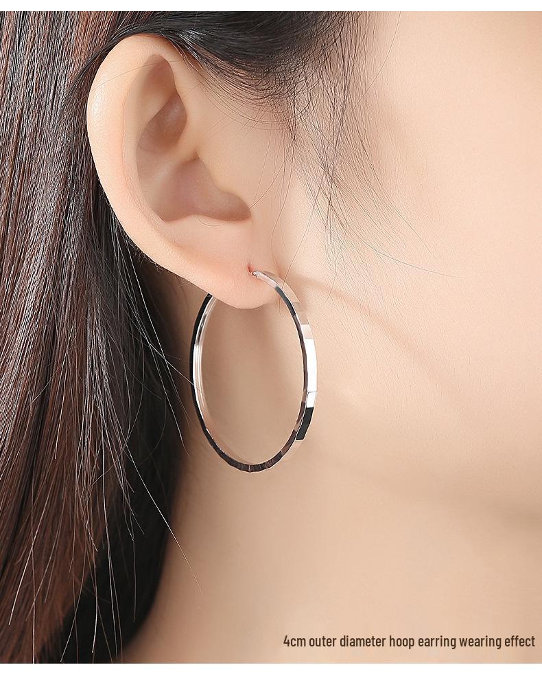 Sterling Silver Big Hoop Earrings for Women - High-End Fashion Circle Dangle Style