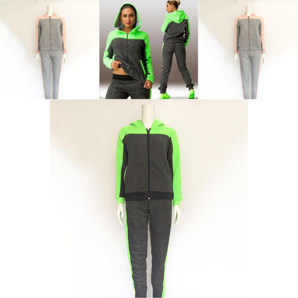 Elegant Splicing Contrast Color Sweater Sports Suit 2pcs Pullover Hoodie Sweatshirt