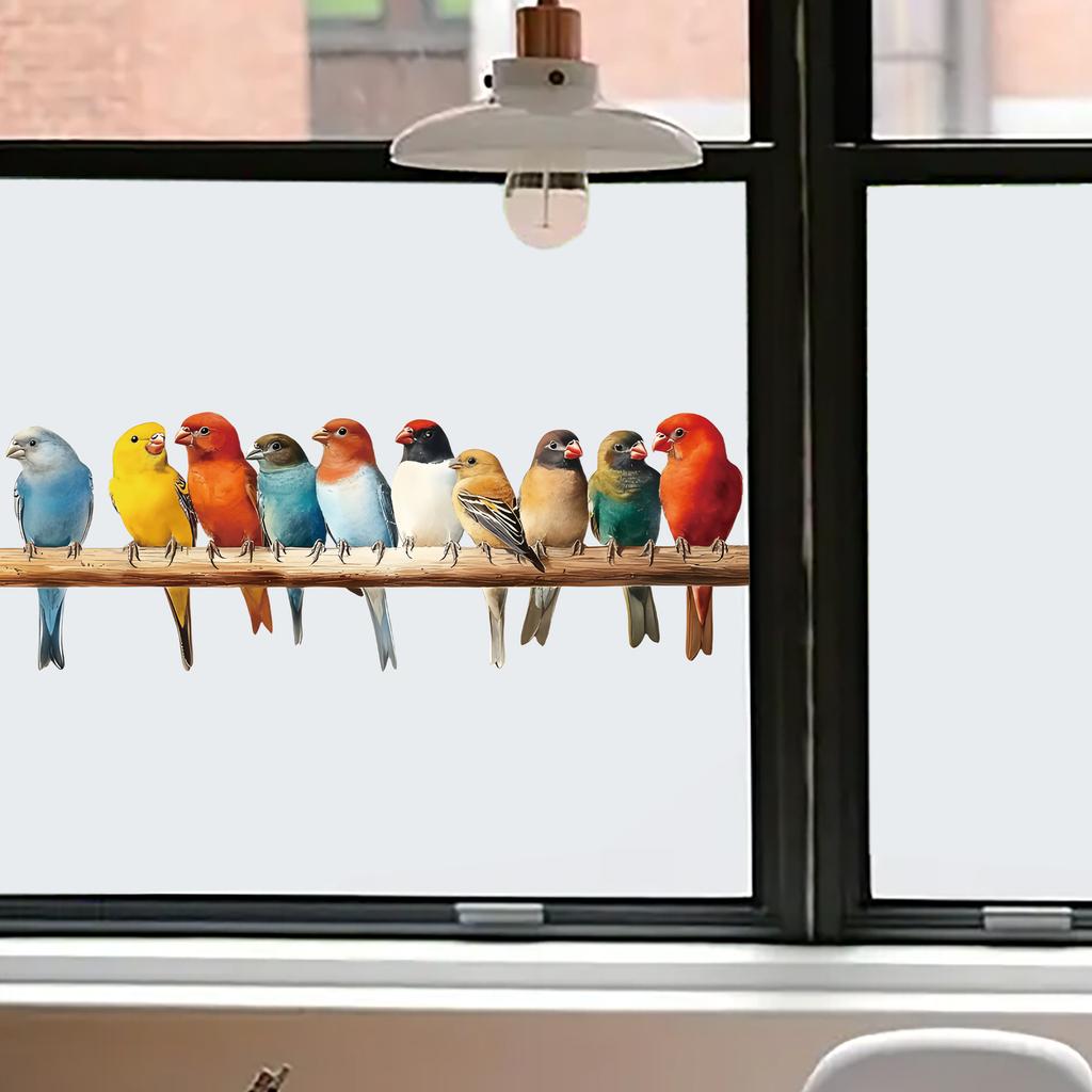 Cute Colorful Bird Static Cling Window Sticker Removable for Bedroom Living Room Glass Home Decor Art