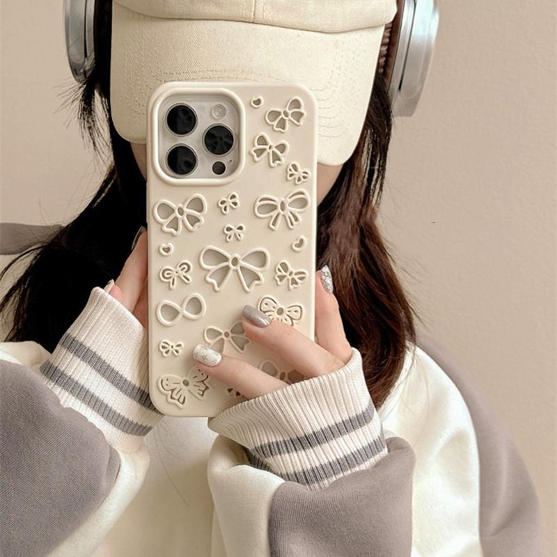 Cute 3D Pretty Bowknot Hollow-Out Soft Silicone Case For iPhone 13 14 15 16 17 Air Pro Max Phone Back Cover