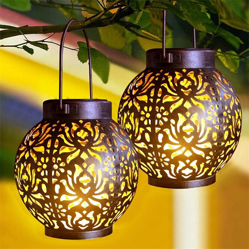 1pc Outdoor Solar Hanging Lantern Lights, LED Metal Lantern SolarLamp, Outdoor Light Hanging Hollow Shadow Projection Light