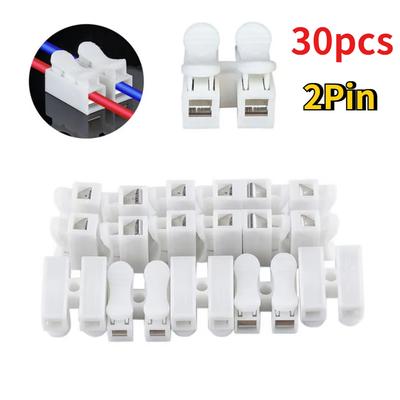 30PCS CH2 Spring Quick Wire Connectors 2P Cable Clamps Terminal Block LED Strip Light Replace Electrical Tapes Cable Clamp Tools