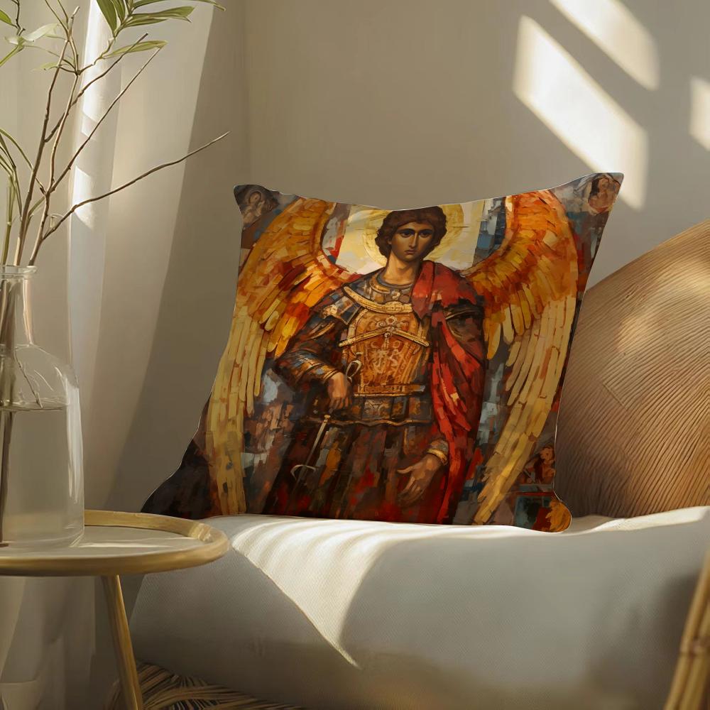 Archangel St Michael Cushion Cover Soft Short Plush Pillow Cover Smooth Cozy Texture Aesthetic Cushion Case Home Decor