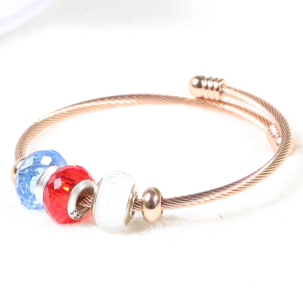 Tri-Color Stainless Steel Women's Bracelet: DIY Detachable Beads with Steel Wire Rope, European & American Style.