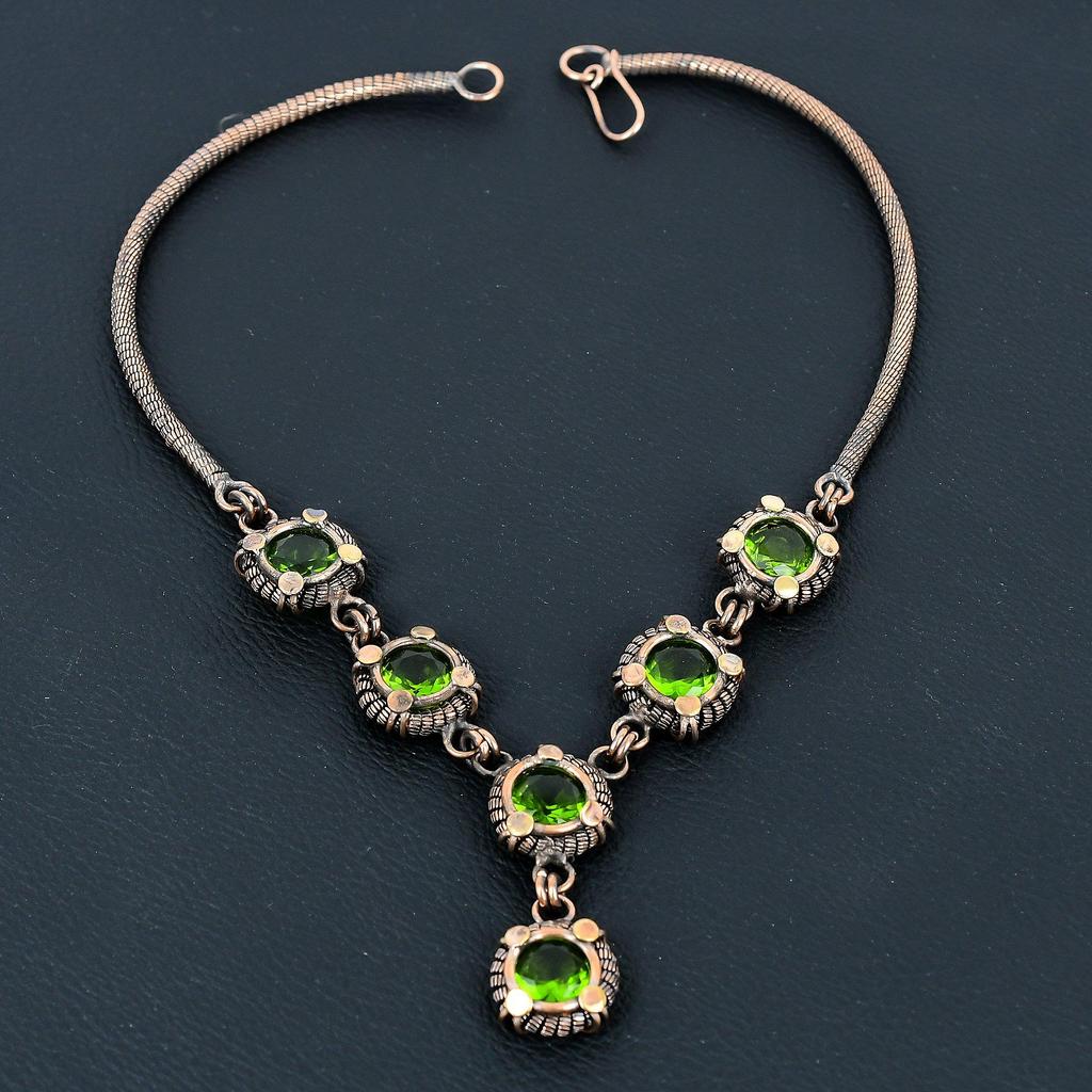 Peridot Handmade Gemstone Necklace, 999 Copper Wire Wrapped Necklace Antique Jewelry, For Engagement Gift