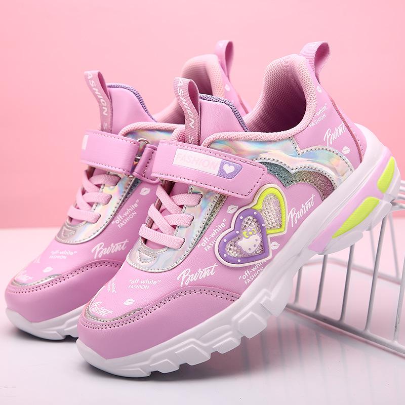Leather running shoes lightweight new sports shoes autumn and winter princess 2020 comfortable girls classmates breathable middle and old children
