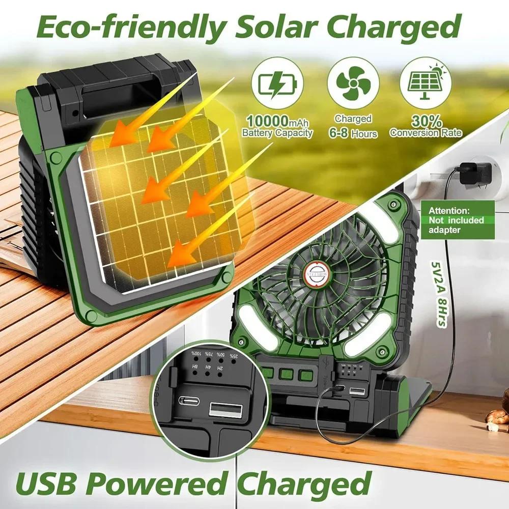 

solar barbecue fan camping fan -4-speed portable fan with LED light, adjustable 90 °, suitable for tents/outdoor use,green/prange RANDOM COLOR