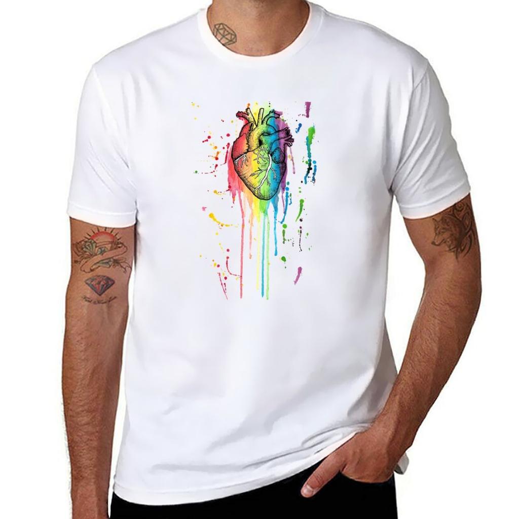 Watercolour and Pen Rainbow Anatomical Heart TShirt for a boy graphics animal prinfor boys t shirts men
