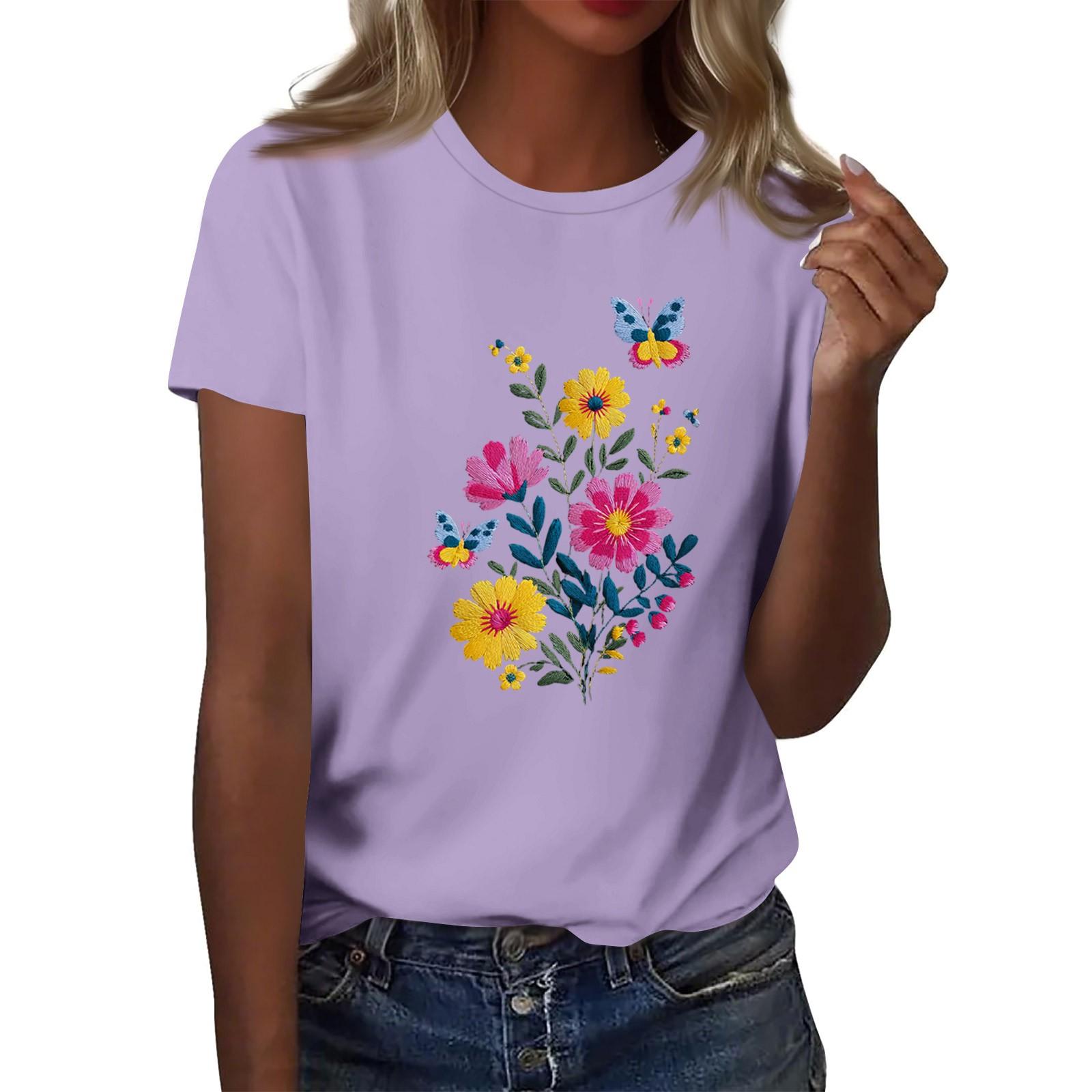 

Женская мода повседневная футболка с круглым вырезом и короткими рукавами, топ, футболка, топ M фиолетовый