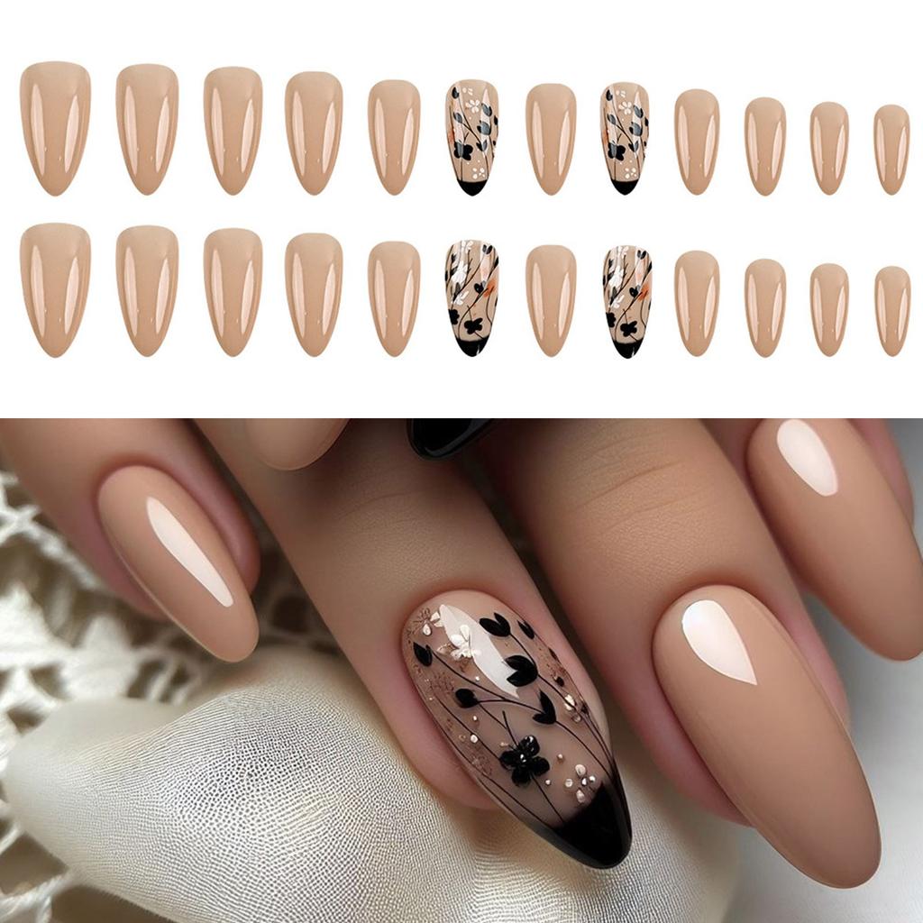 Almond Press On Nail Glossy Fake Nail Stick On Nail In 12 Sizes 24Pcs French Nails Tips for DIY Nails Art Decorations