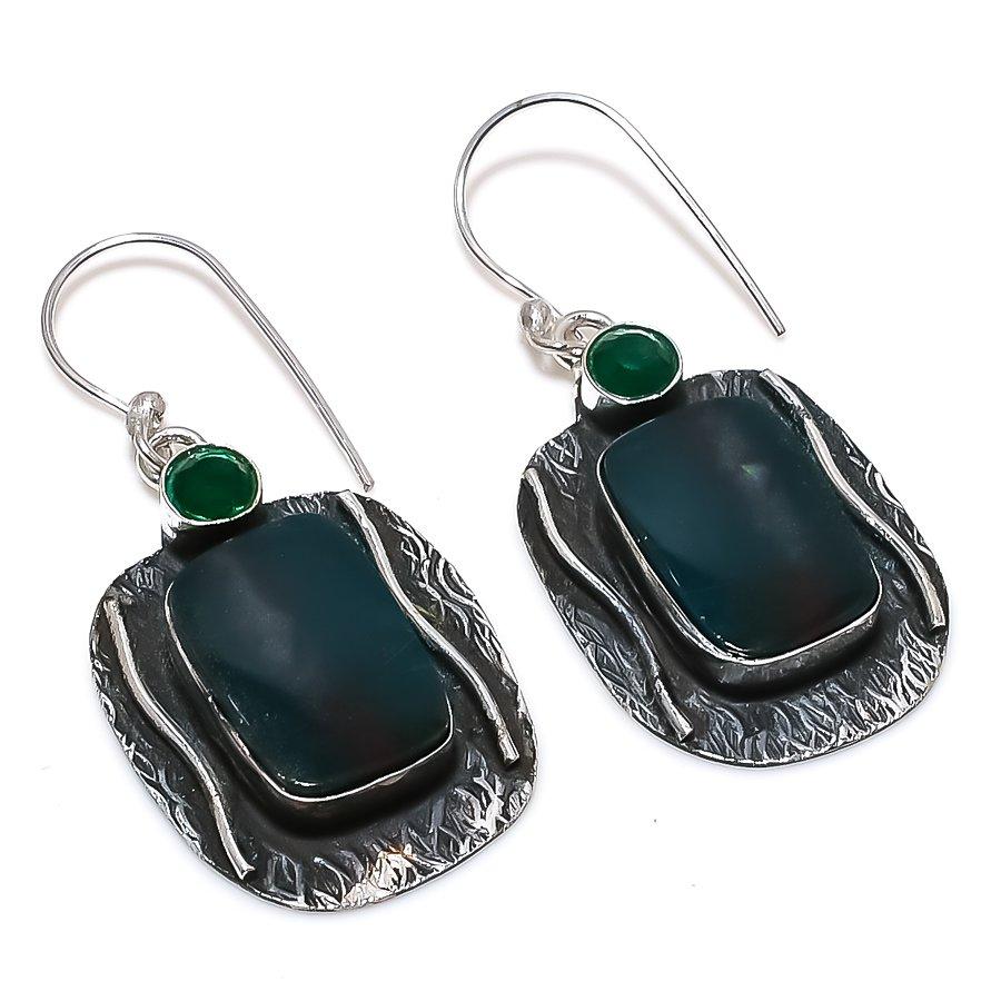 

Bloodstone, Diopside 925 Sterling Silver Jewelry Earring 1.85 V6Q38