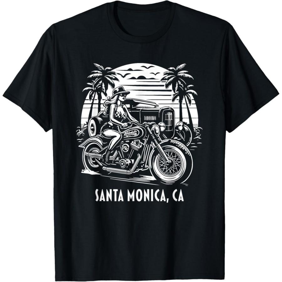 Santa Monica Beach California Motorcycle Hotrod Design Men Women T-Shirt XXXXXL чёрный