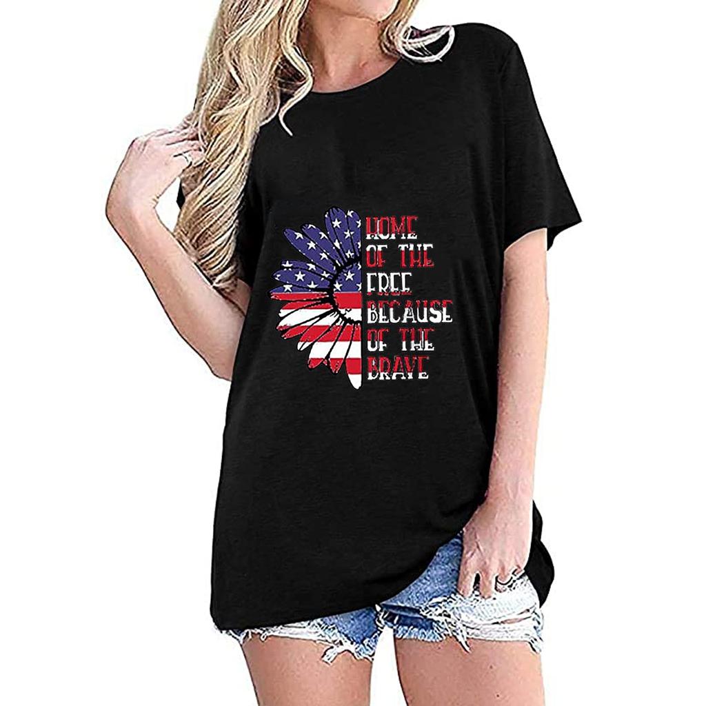 Women Casual Independence Day Printing Round Neck Loose Tops T-shirt Blouse