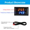 DC 4-28V Voltmeter Thermometer Voltage and Temperature Real Time Monitoring LED Digital Display with NTC Probe Cable -50-125℃
